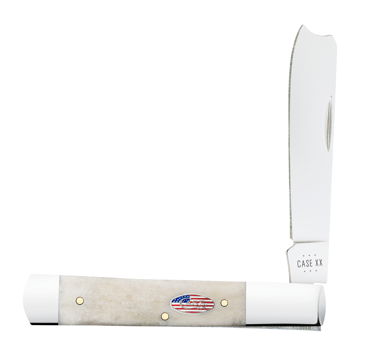 Case Razor Folding Knife - Smooth Natural Bone - Stars & Stripes Shield - 14096