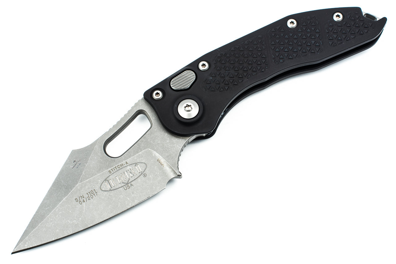 Microtech Stitch - Automatic - Standard Hardware - Apocalyptic Blade - Black Chassis - 169-10AP