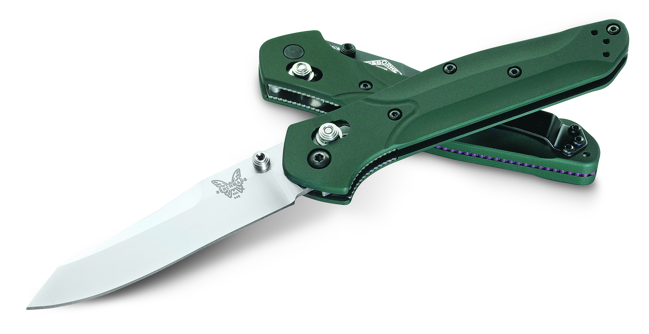 Benchmade 940 Osborne - Green Aluminum Handle - Plain Blade