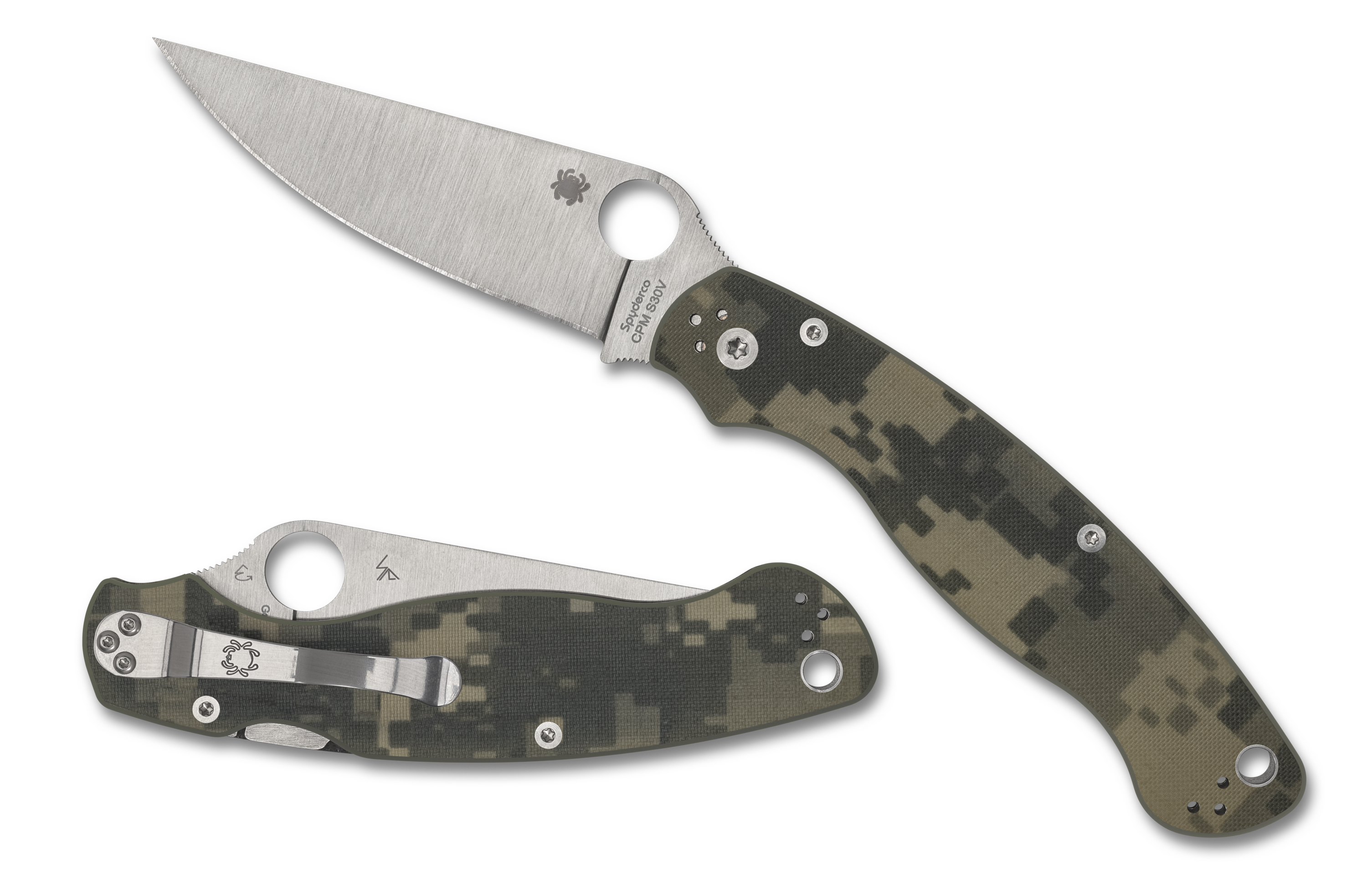 Spyderco Military 2 - Plain Edge Satin Blade - Compression Lock - Camo G10 - C36GPCMO2