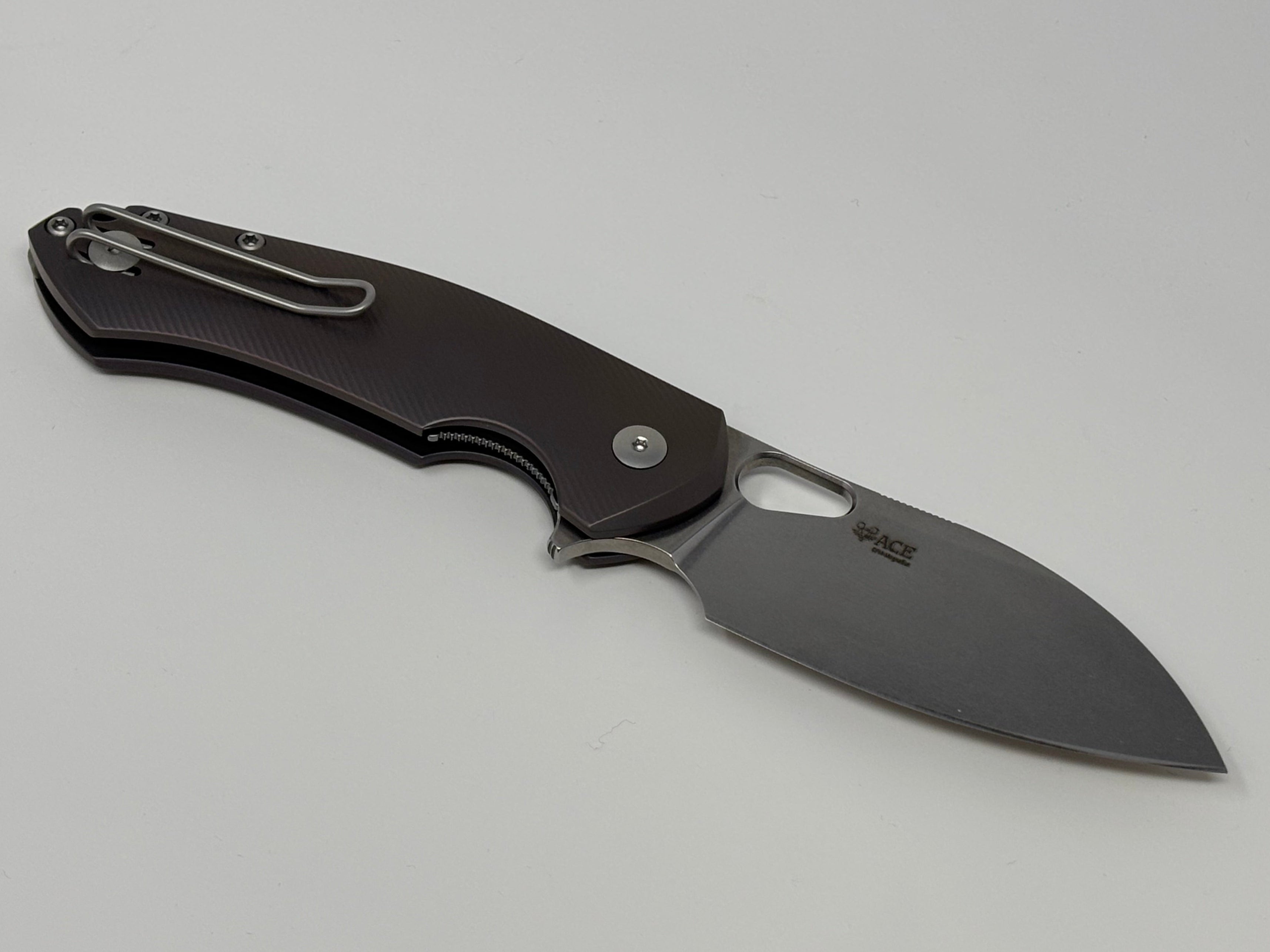 GiantMouse ACE Biblio XL - Purple and Bronze Anodized Titanium Handle - St. Nick's Knives Exclusive - CPM-Magnacut