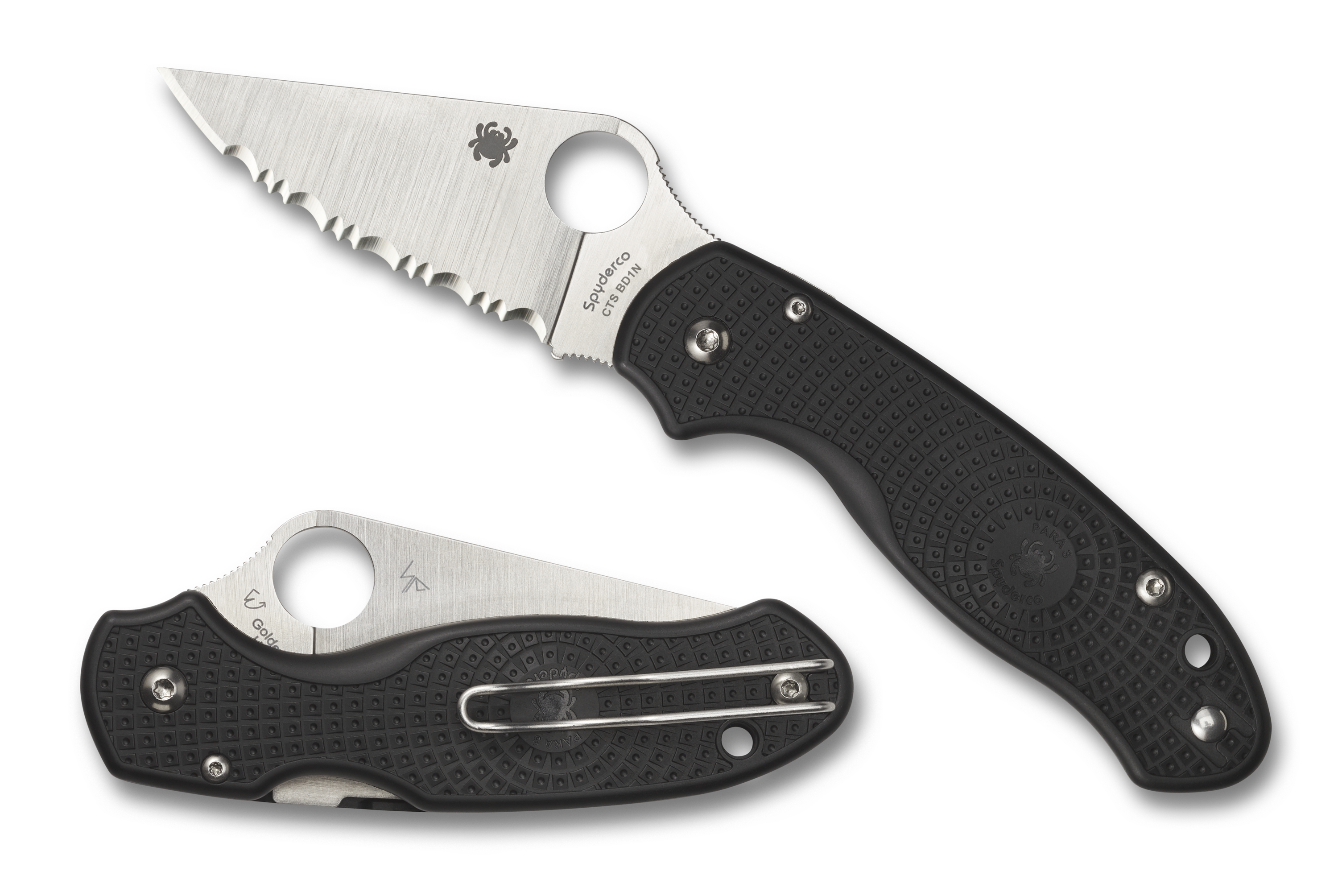 Spyderco Para 3 Lightweight - Black FRN - Serrated Satin Blade - C223SBK