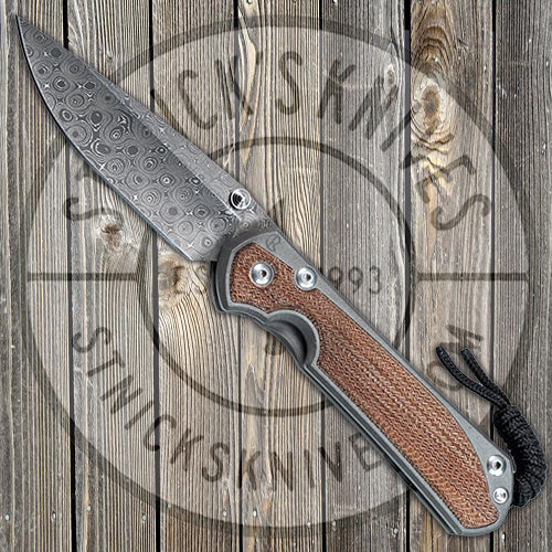 Chris Reeve Knives - Large Sebenza 31 - Natural Canvas Micarta Inlay - Drop Point - Raindrop Damascus- L31-1218